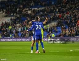 Famara Diedhiou of Cardiff City FC scores against Huddersfield Town... News  Photo - Getty Images