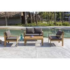 salon de jardin 4 places 1 table avec 2 fauteuils et 1 banquette en bois d acacia 229 outdoor decor outdoor furniture sets outdoor furniture