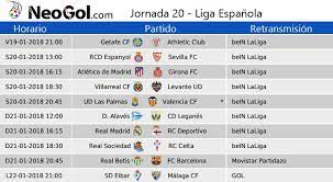 Todos los resultados de los partidos de la liga española en marca claro méxico. Jornada 20 Liga Espanola 2018 Partidos Y Horarios