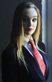 Girl Dressed In Black Suit White Shirt And Red Tie Black Suit White Shirt Suits For Women Black And White Suit