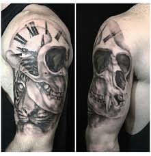 My Awesome Half Sleeve Tiger Monkey Skull Clock Half Sleeve Tattoo By Tyler Pennington Half Sleeve Tattoo Collar Tattoo Tattoo Designs