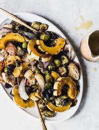 Sheet Pan Vegetarian Stuffing With Squash And Brussels Sprouts Recipe Vegetarian Stuffing Healthy Thanksgiving Recipes Recipes