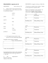 realidades 2 apuntes de 3a preterite irregular stem verbs p