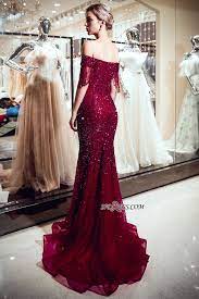 Vintage Burgundy Mermaid Evening Gowns 2019 Sequins Long Prom Dress With Tassels High Quality Weddi Mermaid Evening Gown Gold Evening Dresses Evening Dresses