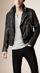 Quilted Panel Biker Jacket Jackets Men Fashion Black Leather Biker Jacket Leather Jacket Men
