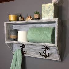 White Coastal Bathroom Shelf Bathroom Shelf With Towel Hooks Etsy In 2020 Shelves White Entryway Shelf Entryway Organizer Shelf