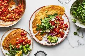 Chickpea Flatbreads With Burst Tomato Sauce Recipe Vegetarian Dinner Party Vegetarian Dinner Vegetarian Recipes Dinner