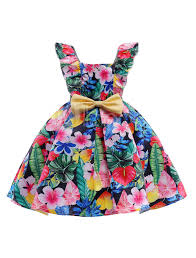 Kids Party Dresses Floral Print U Neck Bow Sash Knee Length Flower Girl Dress Girls Dresses Online Kids Dress Princess Dress Kids