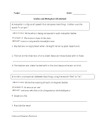 Similes Worksheets Similes And Metaphors Worksheet