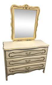 But everything can end up looking a bit samesy when your home is this is a white shelf with a gold trim on the ends. Vintage French Provincial White Gold Painted Dresser With Mirror Chairish