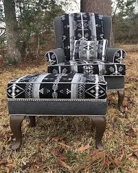 Sold Custom Upholstered Chair Ottoman Navajo Pendleton Chair Chairs Southwestern Chairs Upholstered Chairs Chair And Ottoman