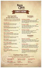 Boca chica mexican restaurant has served the flavorful, authentic cuisine of mexico since 1964. Boca Chica Lunch Menu Boca Chica Restaurante
