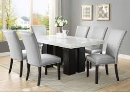 Maybe you would like to learn more about one of these? Camila Brown Rectangular Marble Top Dining Set W 6 Chairs Silver Pu Ivan Smith Furniture