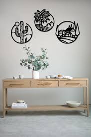 Handcrafted Wooden Wall Art: Serene Oasis in the Desert