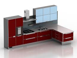 Experience a 3d walkthrough of your kitchen design with our live 3d feature. Modern Red Kitchen Design 3d Model Cadnav