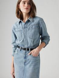 Women's Solid Blue Spread Collar Denim Dress – Levis India Store