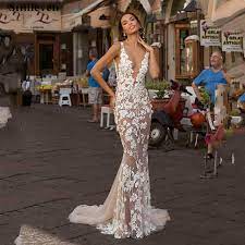 Fashioned in soft, liquid crepe that contours and flatters all your curves. Smileven Champagne Lace Mermaid Wedding Dress 2021 Beads Bride Dresses Deep V Neck Vestido De Noiva Wedding Gowns Wedding Dresses Aliexpress