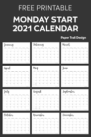 Free Printable 2021 Calendar Monday Start Paper Trail Design In 2020 Monthly Calendar Printable Paper Trail Calendar Printables