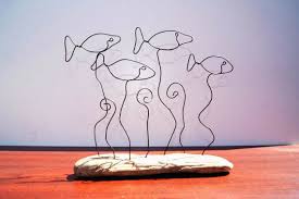 Wire Sculpture School Of Fish Driftwood Sculpture Fishing Sculpture Hand Crafted River Sculpture Wire Work And Drift Wire Sculpture Driftwood Art Wire Art
