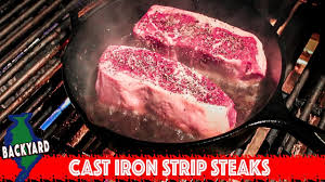 How to cook steak strips in a pan. New York Strip Steak In A Cast Iron Pan Youtube