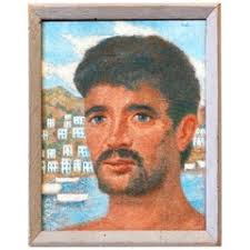 Young Man in Striped Shirt, " Portrait with Harbor Scene by Cuban Artist  For Sale at 1stDibs