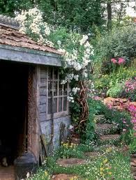 Beautiful Lush Garden Waterfall In Spring Plant Flower Stock Photography Gardenphotos Com Rustic Shed Garden Waterfall Cottage Garden