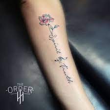 Small Flower And Writing Tattoo The Order Writing Tattoos Tattoos For Women Small Writing Tattoo