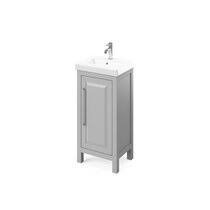 The single stem faucet and plumbing hardware, as well as the door pulls, are polished chrome. T9fcv5pnf8sitm