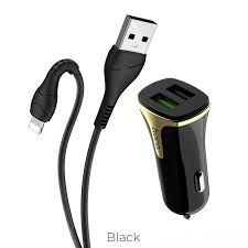 Hoco Z31 Universe Double Port Qc3 0 Car Charger Set Lightning Black
