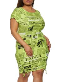 Check spelling or type a new query. Plus Size Drawstring Newspaper Print Bodycon Dress
