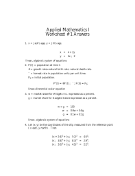 The percent equation is related to the equation y = mx. Applied Mathematics I Worksheet 1 Answers