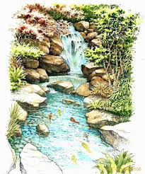 Whether you like vanishing ponds, pondless waterfalls, or just a trickling. Waterfall Sketch Landscape Sketch Landscape Architecture Drawing Landscape Drawings