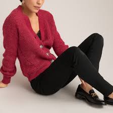 Is there anything more cozy than a chunky cardigan? Soft Alpaca Mix Cardigan In Chunky Knit With V Neck Burgundy La Redoute Collections La Redoute