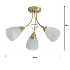 Brass with chocolate brown cord. Wilko 3 Arm Antique Brass Ceiling Light With Frosted Glass Shades Wilko