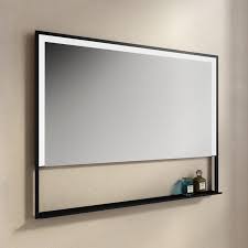 Specchio Bagno Led 100x80 Cm Obel Orizzontale Con Cornice Nera E Mensola