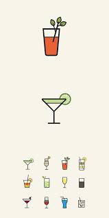 12 Cocktail Icons Logo Design Set Graphic Design Advertising Rainbow Art
