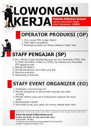 Creative event officer requirements loker semarang creative event officer di luvisa event organizer preferable man english active willing to work underpressure and have problem solving skills resposibilities : Lowongan Kerja Event Organizer