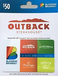 Best known for grilled steaks, chicken, and seafood, outback® also offers a wide variety of crisp salads and freshly made soups and sides. Amazon Com Bloomin Brands 50 Gift Card Gift Cards