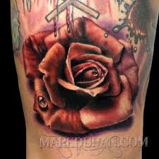 A tiny rose and butterfly covered with blue color rose tattoos. Red Rose By Amduhan On Deviantart