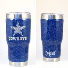 Marine Glittered 20 Oz Rtic With A Cowboys Logo And Custom Name Decal Glitter Yeti Glitter Cups Glitter Tumbler
