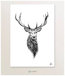 Black And White Deer Head Drawing Stag Print Stags Head Stag Head Print Deer Print Deer Etsy Stag Tattoo Design Deer Head Tattoo Stag Tattoo