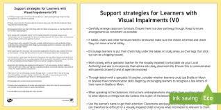 Support Strategies For Learners With Visual Impairments Adult Guidance