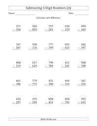 The 3 Digit Minus 3 Digit Subtraction A Math Worksheet From The Subt Math Subtraction Addition And Subtraction Worksheets Addition With Regrouping Worksheets