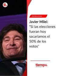 Milei, muy confiado: "Si las elecciones fueran hoy sacaríamos el 50% de los  votos" El Presidente también aseguró que “los argentinos están muchísimo  mejor”. Además, manifestó que su gobierno no aplicó una