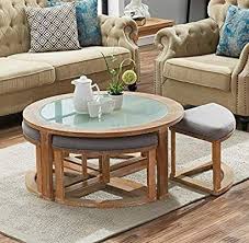 Amazon Com O K Furniture Round Coffee Table With 4 Nesting Stools Cocktail Height Coffee Table With Coffee Table Coffee Table Height Rustic Coffee Table Sets