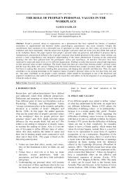 Pdf The Role Of People S Personal Values In The Workplace