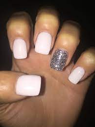 White Acrylic With Silver Sparkly Acrylic Sparkly Acrylic Nails White Tip Acrylic Nails Square Acrylic Nails