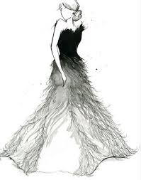 Long Black White Dress Sketch Fashion Art Watercolor Fashion Fashion Illustration Watercolor