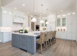 White Kitchen With Grey Island And White Oak Hardwood Floor With Whitewash Kitchen Island Bench Kitchen Layouts With Island Kitchen Island Dimensions