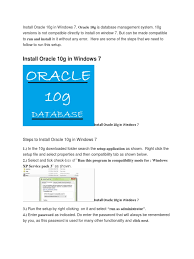 Aug 09, 2010 · user scott locked in oracle 10g. Dba Oracle 10g Installation Step By Step Pdf Oracle Database Windows 7